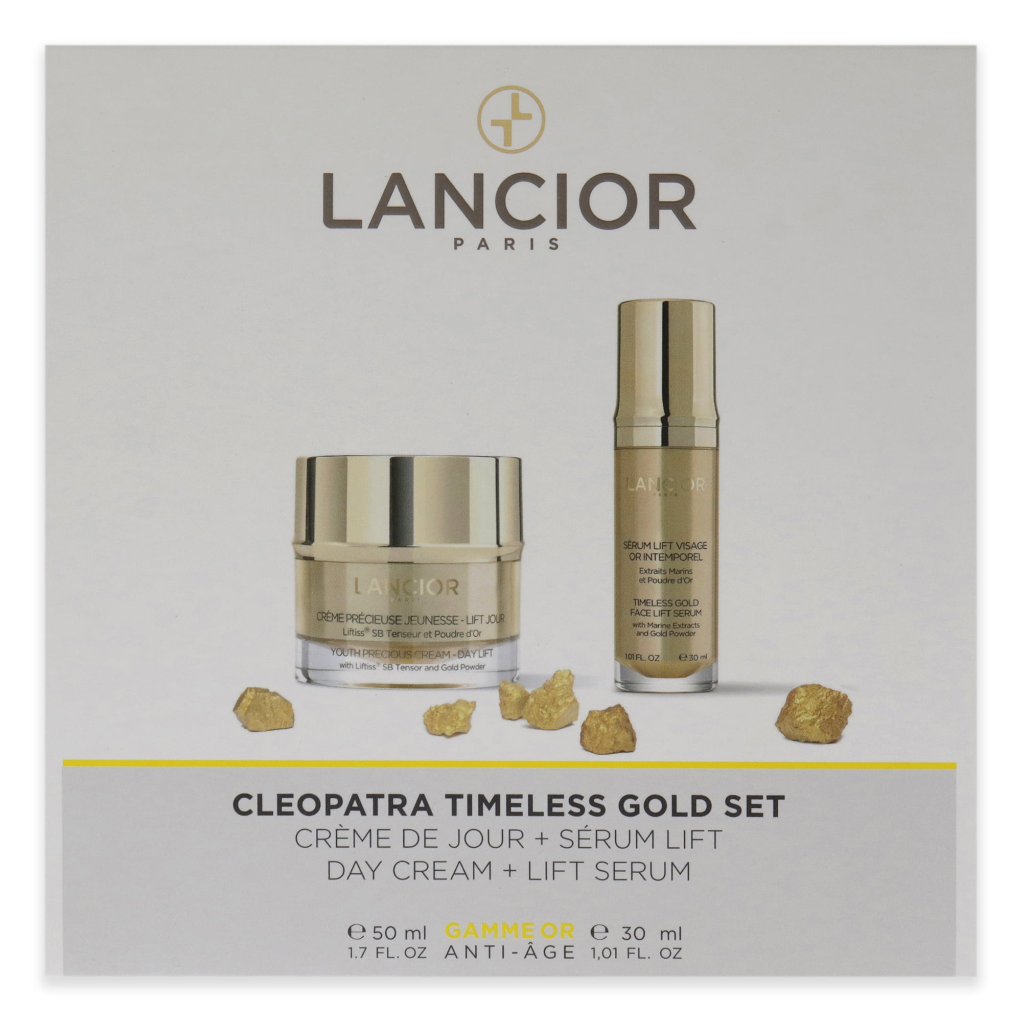 Lancior Timeless Gold Cleopatra Set , 2 Pc 1.7oz Youth Precious Cream - Day Lift, 1oz Timeless Gold Face Lift Serum