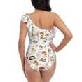 thumbnail image 5 of Easygdp Mushrooms And Butterflies Women's One Shoulder Ruffle Monokini Bathing Suits with Removable Chest Pad, Quick Drying - Medium, 5 of 8