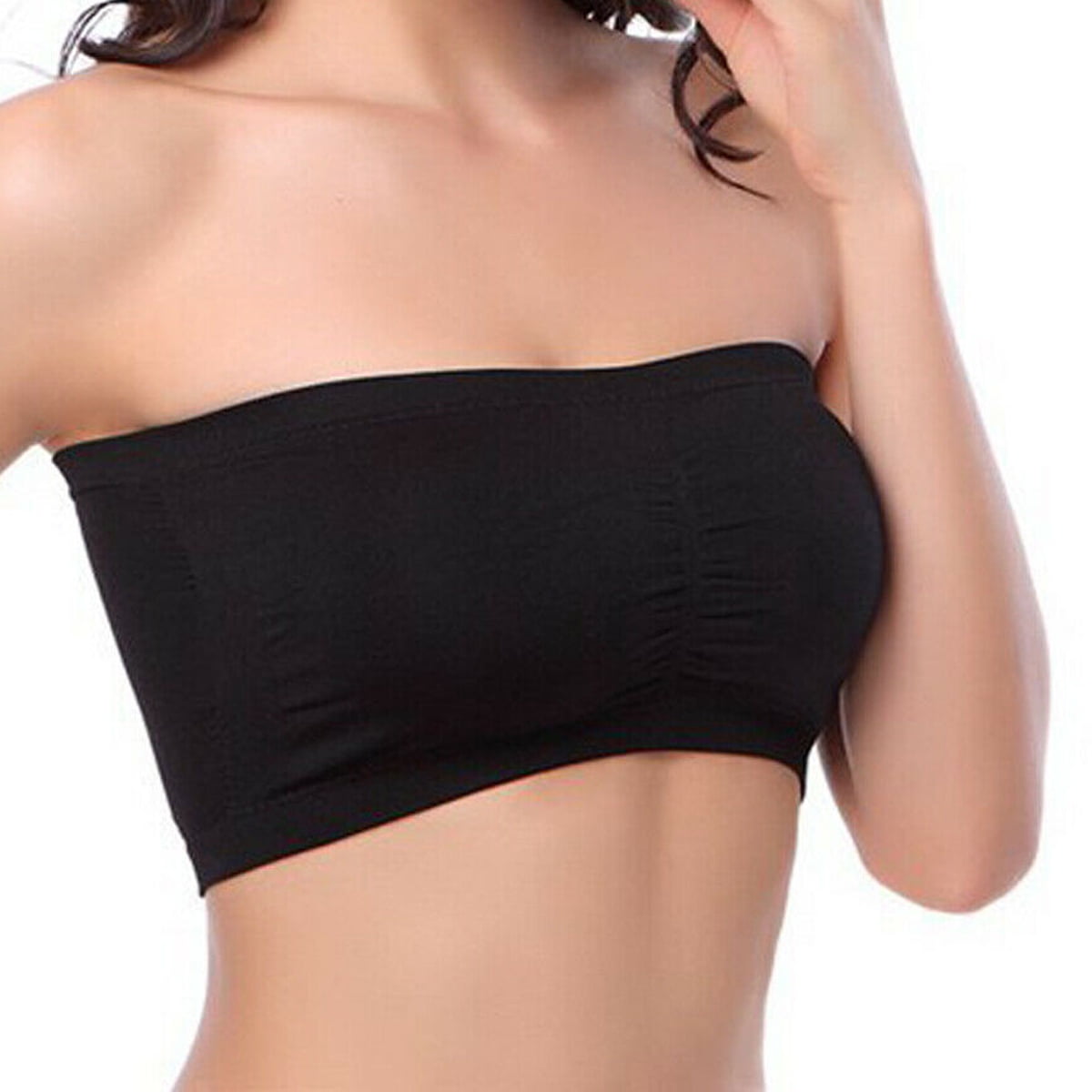 QunButy Tube Tops For Women Double Women Plus Size Strapless Bra Bandeau  Tube Removable Padded Top Stretchy 