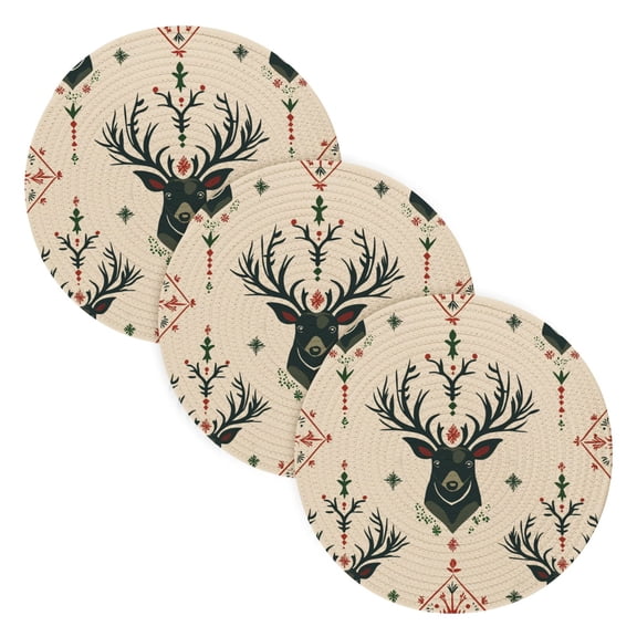 BZSMCE Mats for Pots,Pans Place Reindeer Head Simple Style Pattern Pot Mats