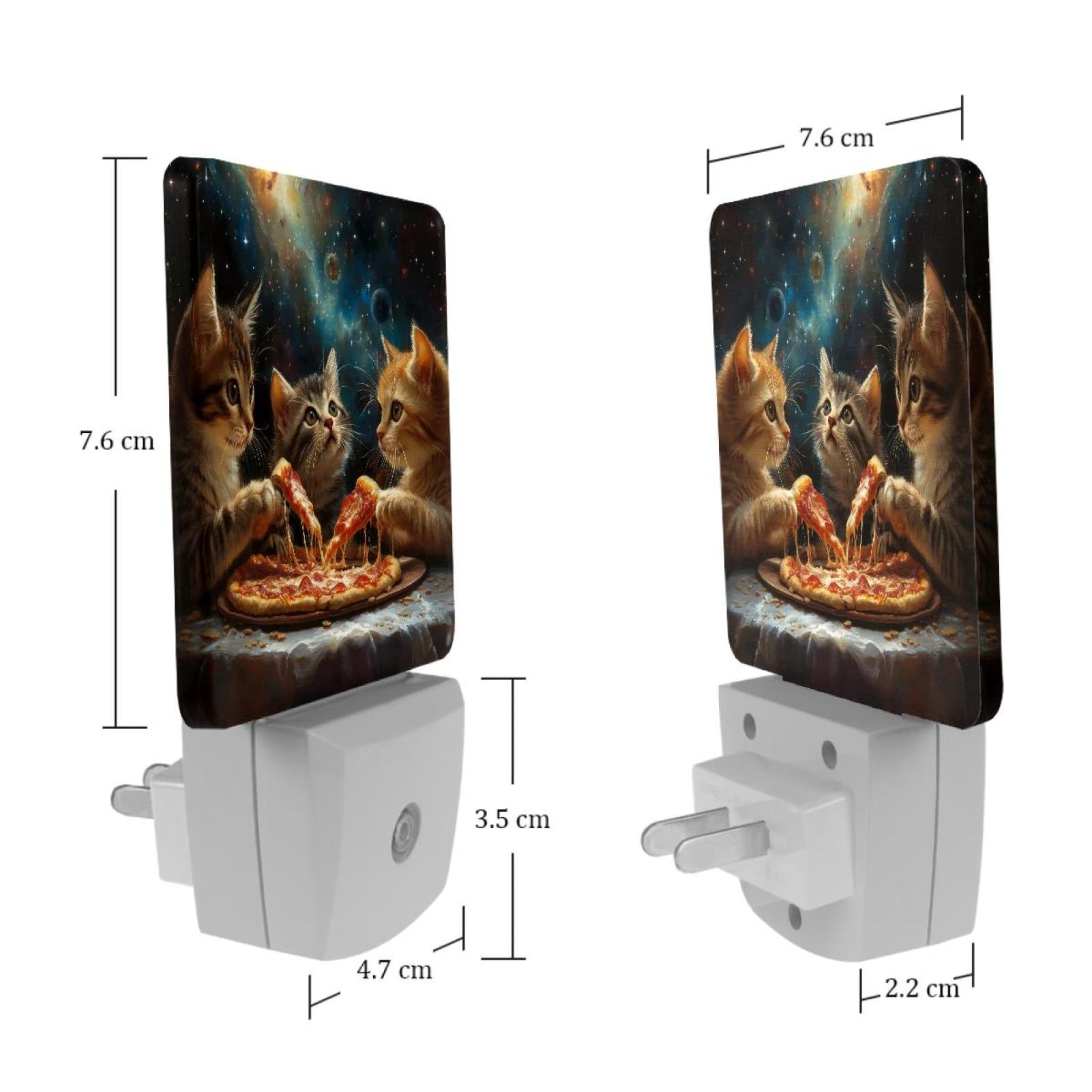 PhooArto Cute Kittens Eat Pizza Galaxy Plug in LED Night Light Auto Sensor Dusk to Dawn Decorative Night for Bedroom, Bathroom, Kitchen, Hallway, Stairs, Baby's Room, Energy Saving