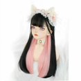 thumbnail image 2 of 60CM Lolita Long Straight Black Mix Pink Ombre Neat Bangs Synthetic Hair Party Cosplay Wig, 2 of 4