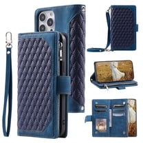 Feishell Crossbody Wallet Phone Case for iPhone 14 Pro,Luxury PU Leather Magnetic Buckle Zipper Pocket Card Slots Shockproof Flip Stand Protective Cover with Hand Strap & Shoulder Strap,Blue