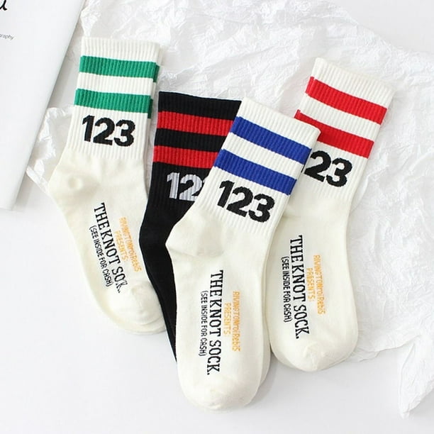 123 Calcetines deportivos de algodón para parejas digitales, medias blancas de baloncesto para primavera y otoño, calcetines a media pantorrilla para hombres