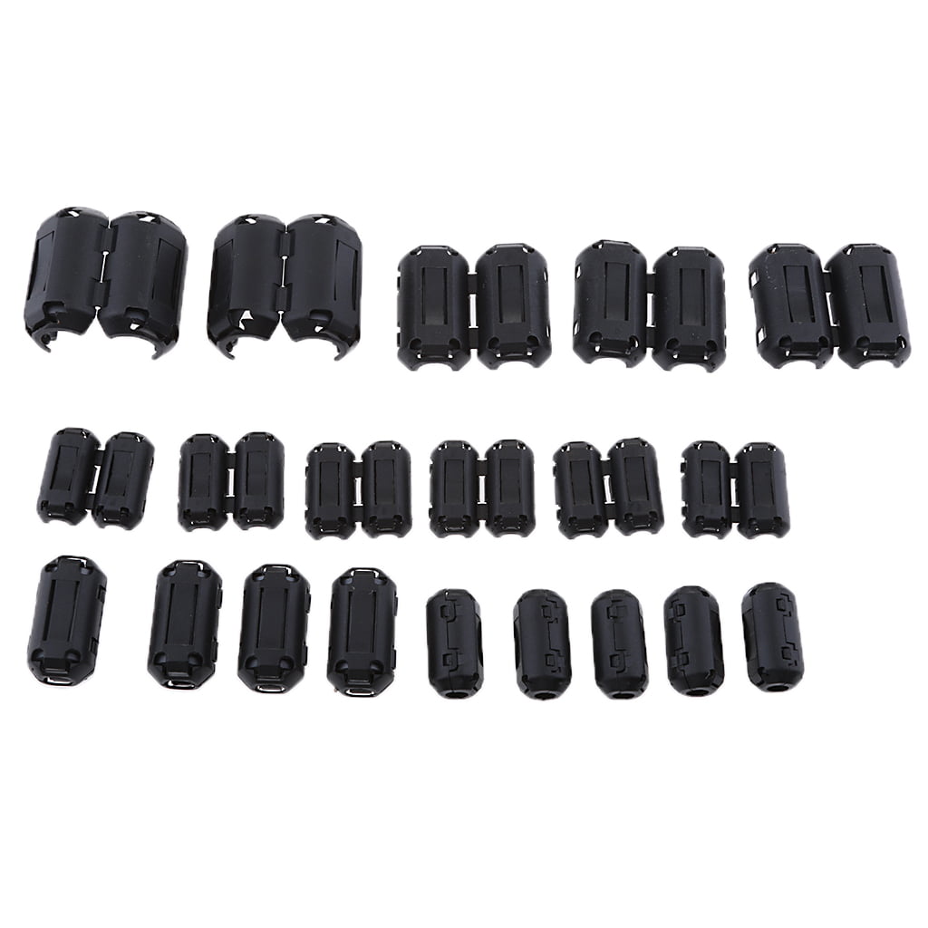 Jabinco Black Clip-on Ferrite Ring Core RFI EMI Noise Suppressor Cable Clip for 3mm/ 5mm/ 7mm/ 9mm/ 13mm Diameter Cable Pack of 20pcs