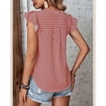 thumbnail image 5 of Ruffle manga corta blusa raya patrón impreso V escote manga corta blusa para mujer dama, 5 of 5