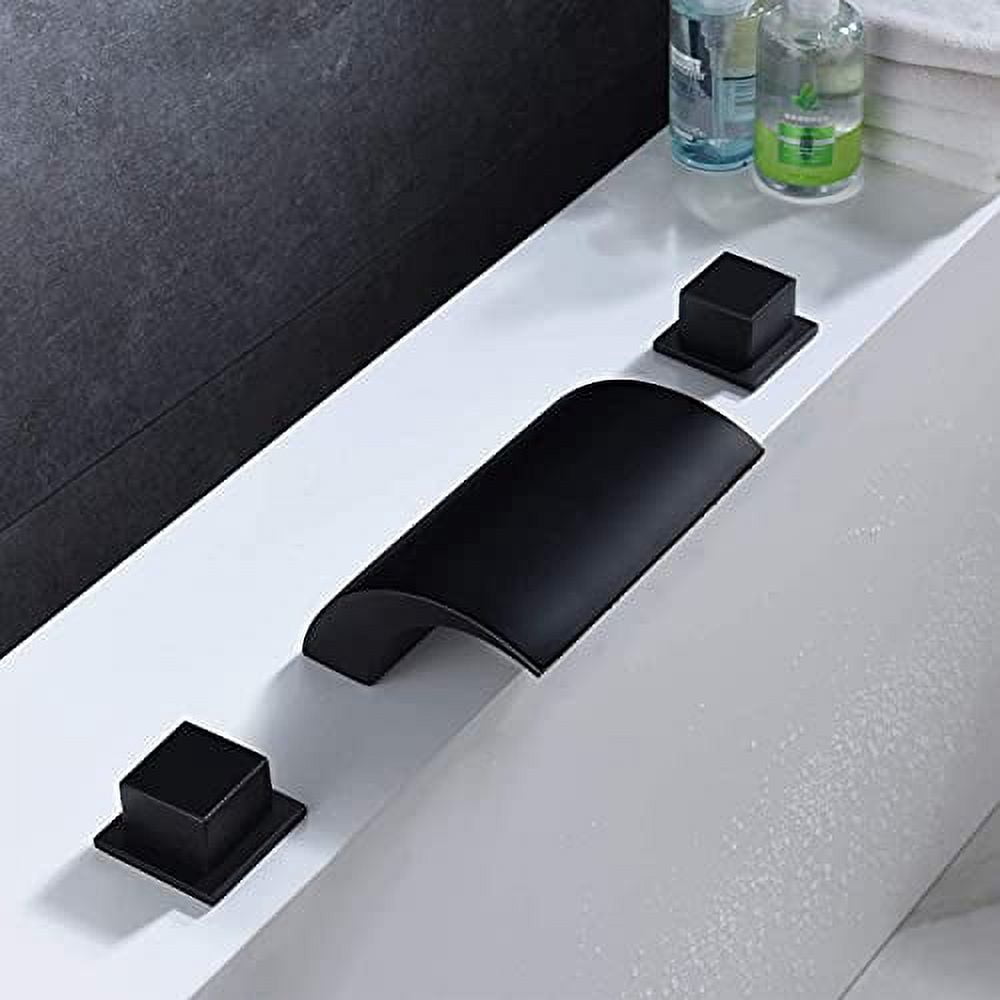 Deck Mount Roman Tub Faucet Matte Black Waterfall Bathtub Faucet Extra High Flow, SUMERAIN