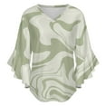 thumbnail image 5 of Sage Green Marble Swirl Design Women's V-Neck Blouse With 3/4 Ruffled Bell Sleeves Casual Top Ladies Blouses, 5 of 7