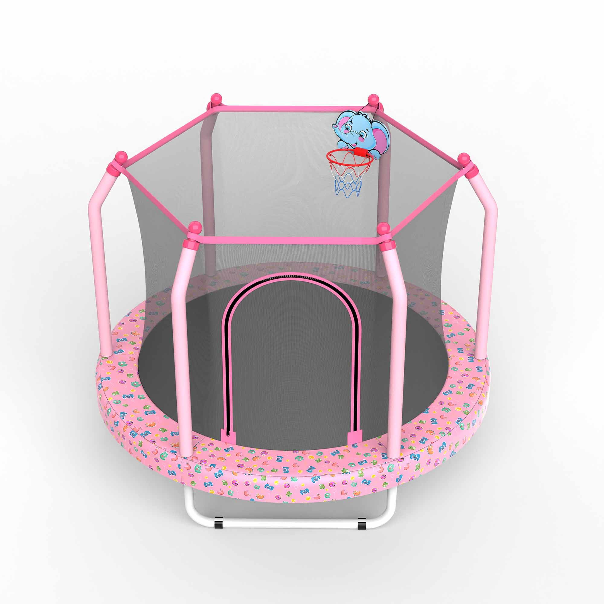EUROCO 55" Toddler Trampline with Enclosure Net and Basketball Hoop, Indoor Mini Trampoline for Kids