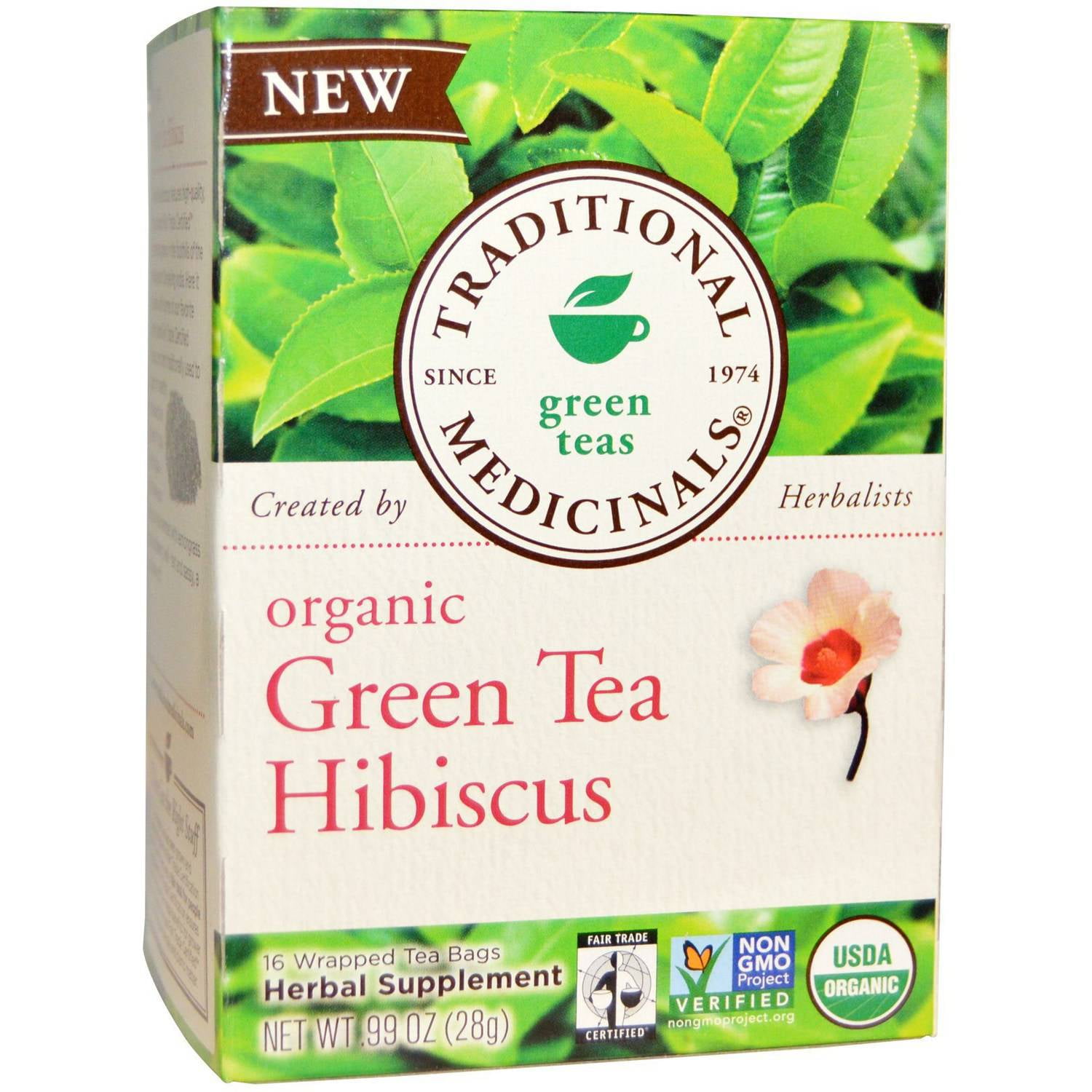 Traditional Medicinals Organic Hibiscus Green Tea Bags, 16 count, (Pack