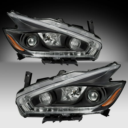For 2015-2018 Nissan Murano Black Halogen w/LED DRL Headlights Headlamps Pair
