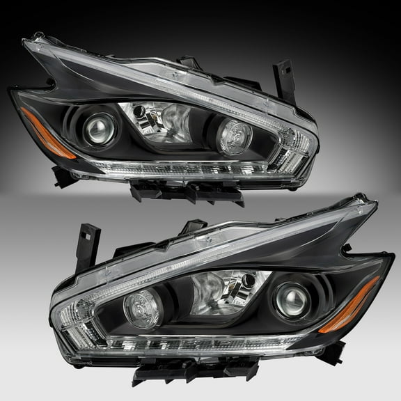 For 2015-2018 Nissan Murano Black Halogen w/LED DRL Headlights Headlamps Pair