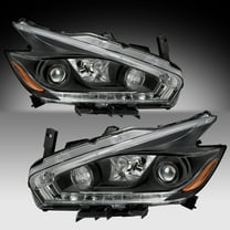 For 2015-2018 Nissan Murano Black Halogen w/LED DRL Headlights Headlamps Pair