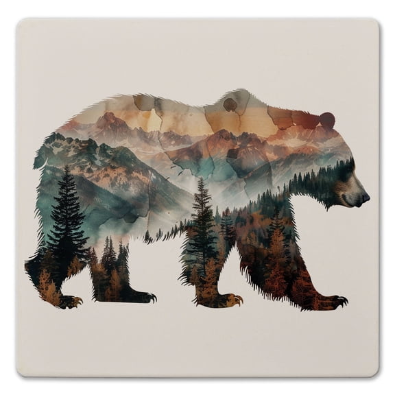 Thirstystone "Bear Silhouette" Decorative Cork Backed Stone Trivet 8" Square