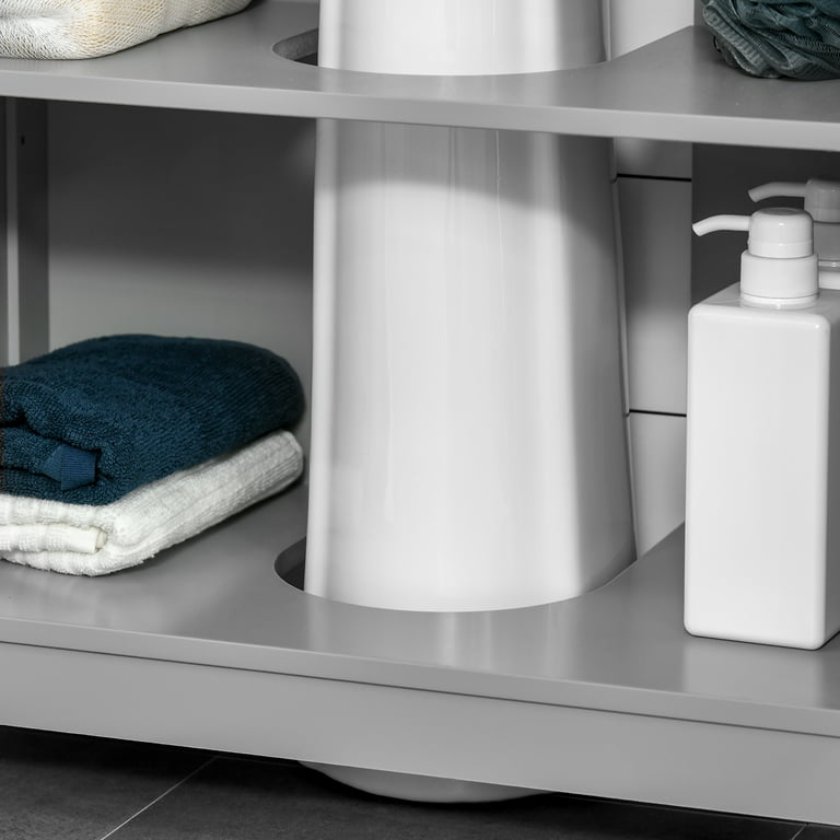 kleankin Modern Under Sink Cabinet with 2 Doors, Pedestal Under Sink  Bathroom Cupboard, Bathroom Vanity Cabinet with Adjustable Shelves, Gray