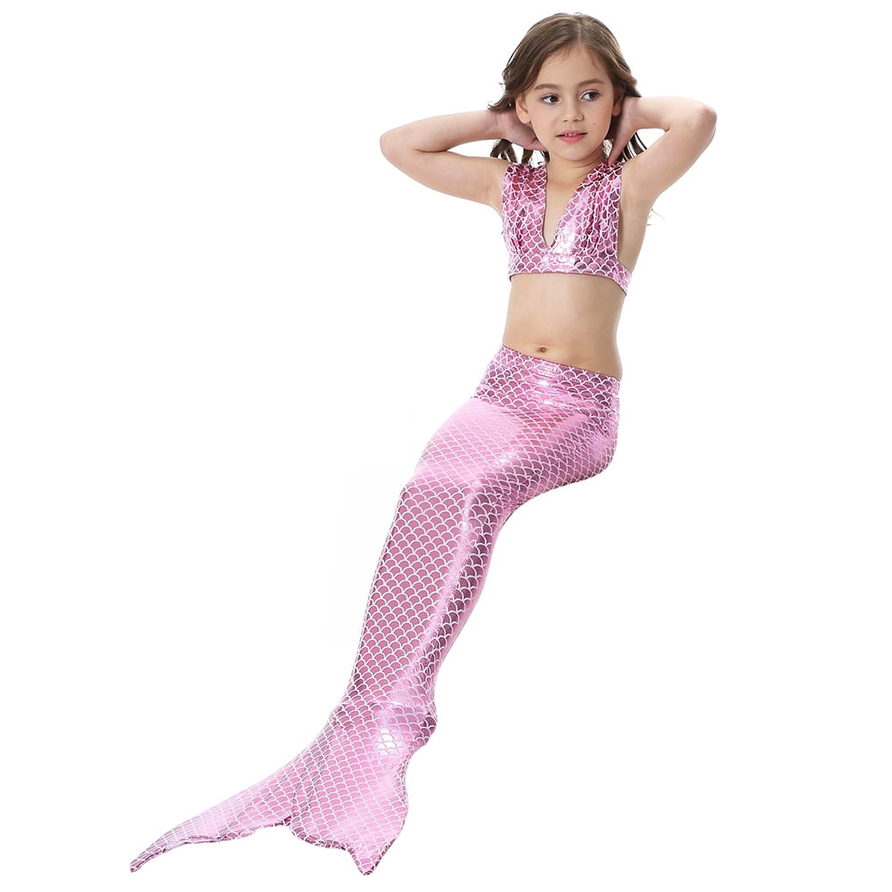 3pcs Tops Panties Mermaid Tail Swimwear New Monofin Flipper Kid Girls Swimming 