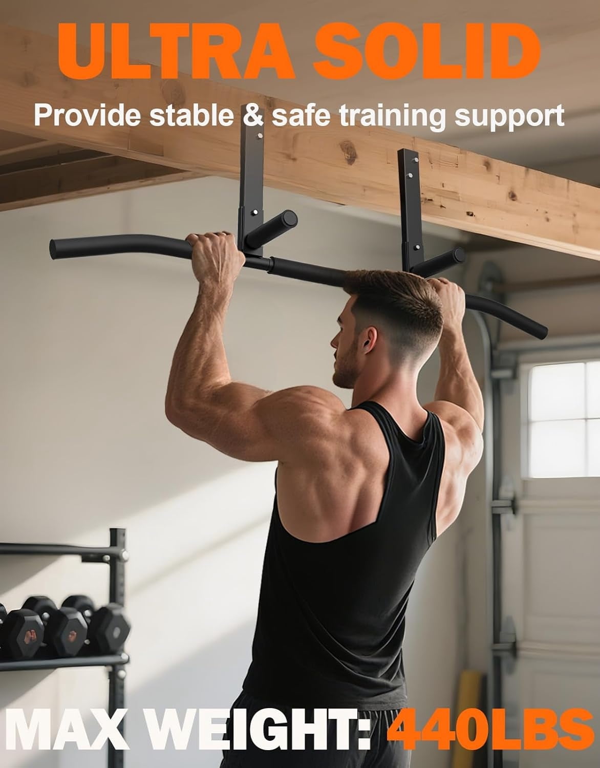 Heavy Duty Steel Construction Joist Mount Pull Up Bar, Wall Chin Up Bar Ceiling Mount for Beams, Home Gym Workout Equipment