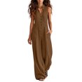 thumbnail image 2 of VBVC Women's Cotton Linen Button Front Jumpsuit , Sleeveless Baggy Overall For Women , Ladies' Summer Wide Leg Romper with Pockets, Brown , S-2XL, 2 of 7