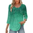 thumbnail image 2 of SOOMLON 3/4 Sleeve Blouses for Women Petite Tunic Cotton Pleated Tops Casual Round Neck Shirts Funny Floral Graphic T Shirts 2025 Trendy Spring Summer Ladies Tops Loose Fit Outfits Pullover Green M, 2 of 9