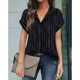 thumbnail image 4 of Blouse Women'S Short Sleeve Summer Tops Elegant Business Tunic Shirt Casual Blouses with Lapel Collar Stripe Black XL, 4 of 7