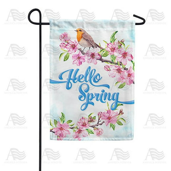 America Forever Spring Bird Garden Flag 12.5 x 18 inches Double Sided Hello Spring, Cherry Blossom, Pink Flower, Colorful - Seasonal Yard Lawn Outdoor Decorative Summer Floral Garden Flag
