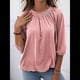 thumbnail image 5 of Camiseta de Cuello Redondo para Mujer, Blusa de Algodón de Media , Mangas 3/4, Informal, Holgada, Plisada, Básica. Rosa XXL, 5 of 7
