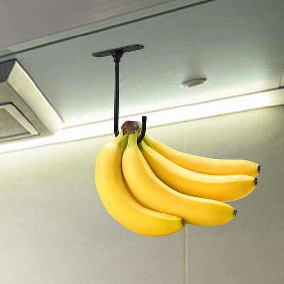 Luxshiny Black Metal Banana Hanger Stand for Under Cabinet Use to Save Counter Space and Keep Bananas Longer