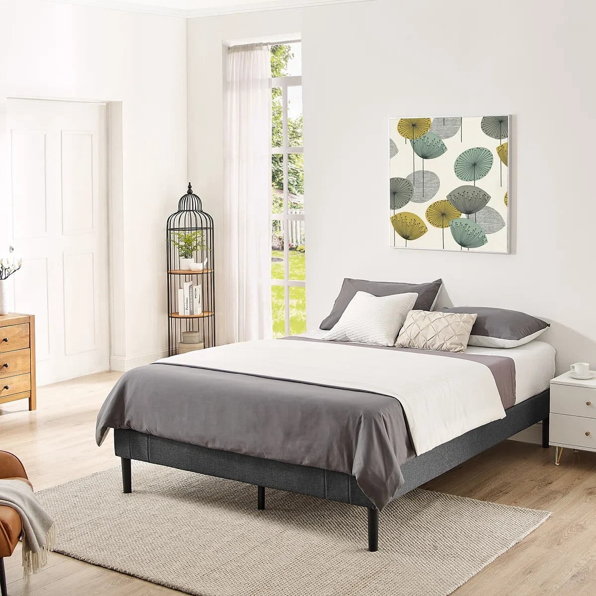AENKYO Upholstered Platform Bed Frame with Wooden Slat Support, Twin