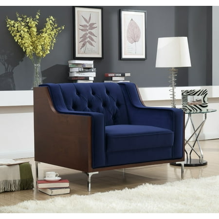 Antique Metal Finish Arm Chairs - Chic Home Parker Club Accent Chair Button Tufted Velvet Walnut Finish Swoop Arm Wood Frame with Polished Metal Legs, Modern Contemporary, Navy