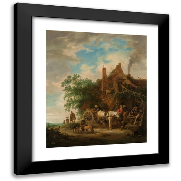Isaac van Ostade 12x14 Black Modern Framed Museum Art Print Titled - Country Inn with Horse and Wagon (1640 - 1649)