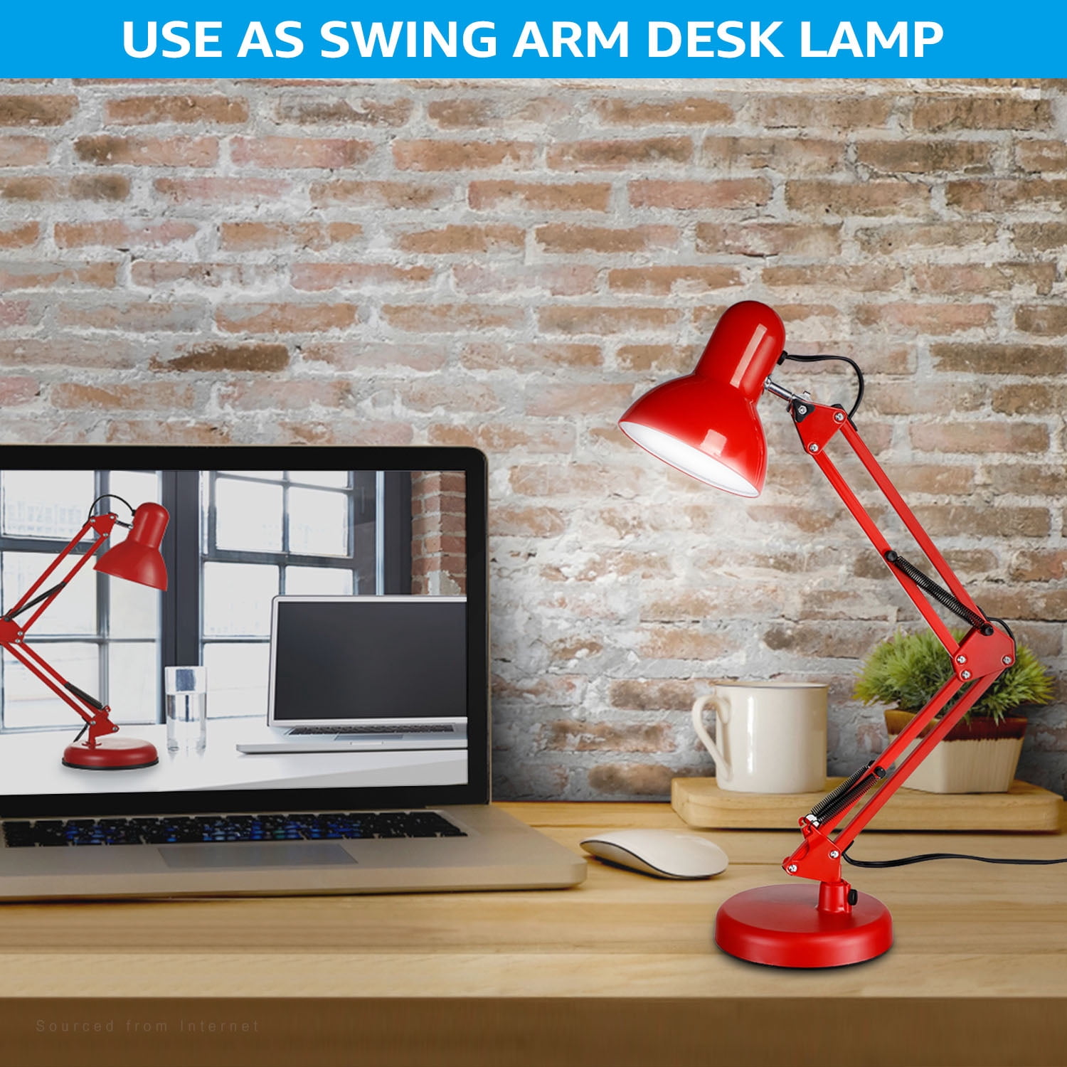 LED Metal Swing Arm Desk Lamp, Architect Table Lamp, Pixar Multi-Joint Adjustable Desk Lamp, Task Light for Office Bedroom Dorm Workbench Reading Study Work, Red