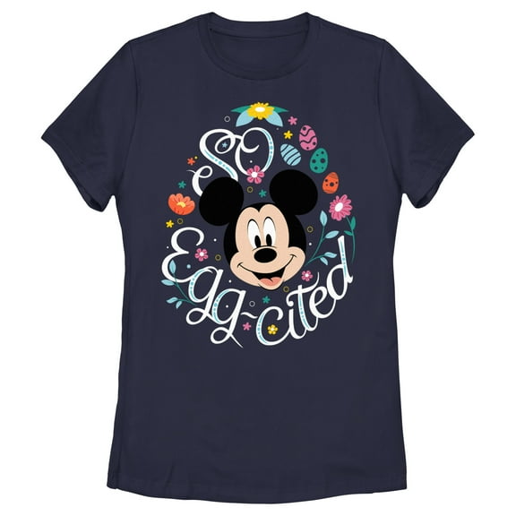 Women's Mickey & Friends Easter So Egg-Cited Graphic Tee Navy Blue X Large