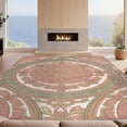 thumbnail image 2 of Design&I 9'x12' Washable Area Rug Pink Cream Concentric Border Framing Balanced Blush Beige Sage for Master Suite, Under Bed, Sleek Flatweave Pet Friendly, 2 of 7