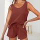 thumbnail image 2 of Camiseta de punto para mujer pantalones cortos camiseta con cuello redondo para mujer conjunto de pantalones cortos atuendo diario FLhrweasw Para estrenar, 2 of 7