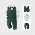 thumbnail image 2 of Kaprioy Baby Boy Winter Clothes Baby Boys' 3 Pcs Gentleman Set with Shirt,Bowtie,Lattice Vest and Pant Formal Outfit Suits Tuxedo Wedding Party Suit, 2 of 4