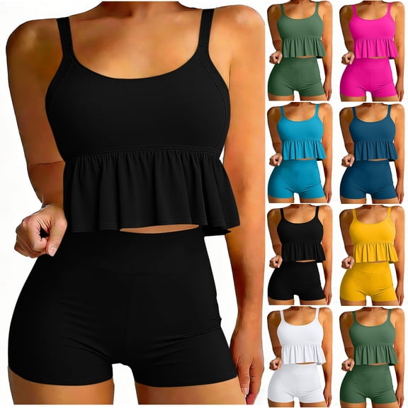 Agkizg Two Piece Swimsuit Set,Spaghetti Strap Crop Top with Boy Short Bottoms,Trendy Split Bathing Suits for Beach Pool Party (Women's)