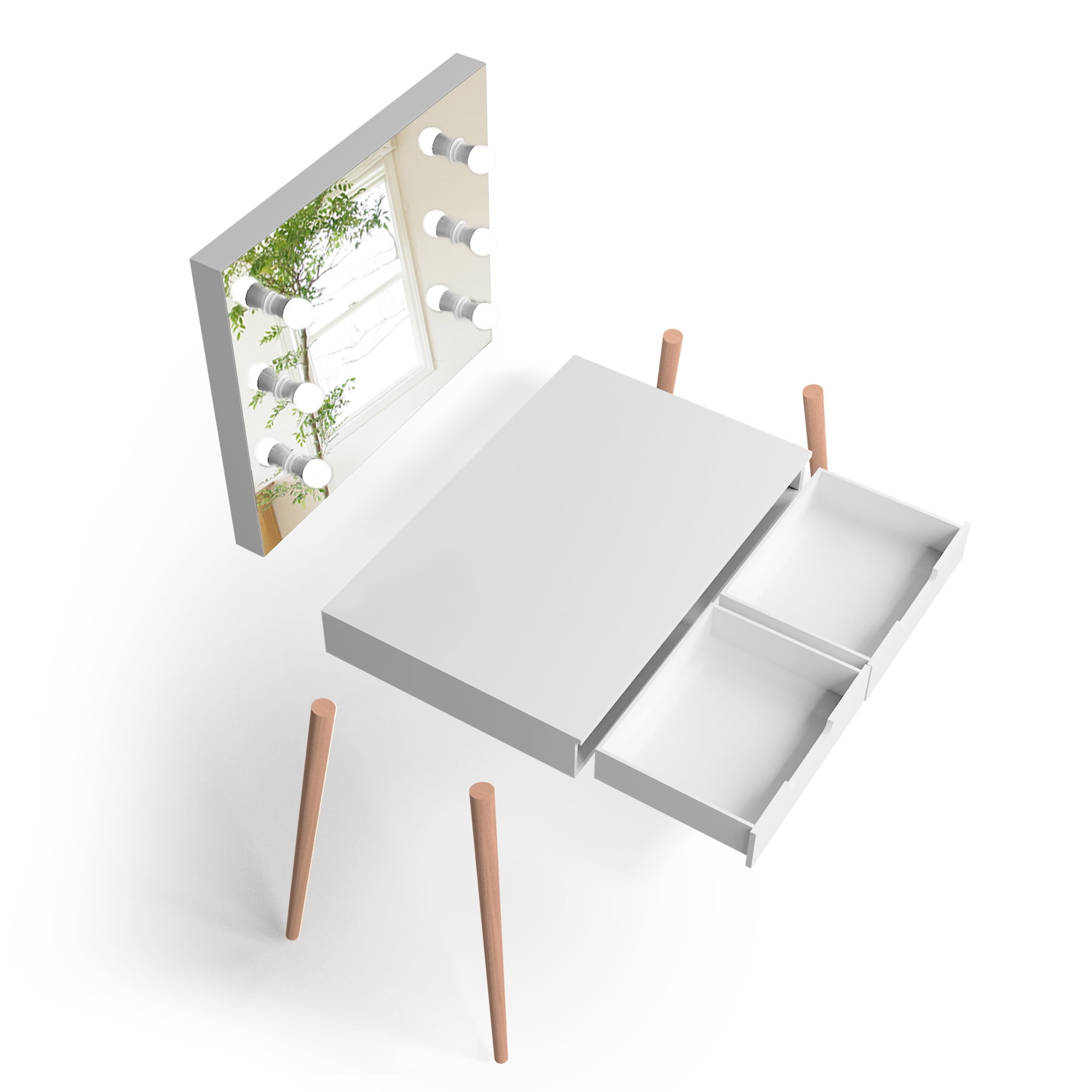 Spaco Modern Vanity Table with LED Light, Makeup Vanity Desk with 2 Wood Cosmetic Table Chest of Drawers, USB Port, White Spaco Modern Vanity Table with LED Light, Makeup Vanity Desk with 2 Wood Cosmetic Table Chest of Drawers, USB Port, White
