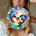 thumbnail image 2 of A 10-inch 2D flat "Pretty Pisces" themed wooden silent wall clock. It is an excellent choice for Halloween/Easter/Christmas gifts and is suitable for modern home decoration art., 2 of 7