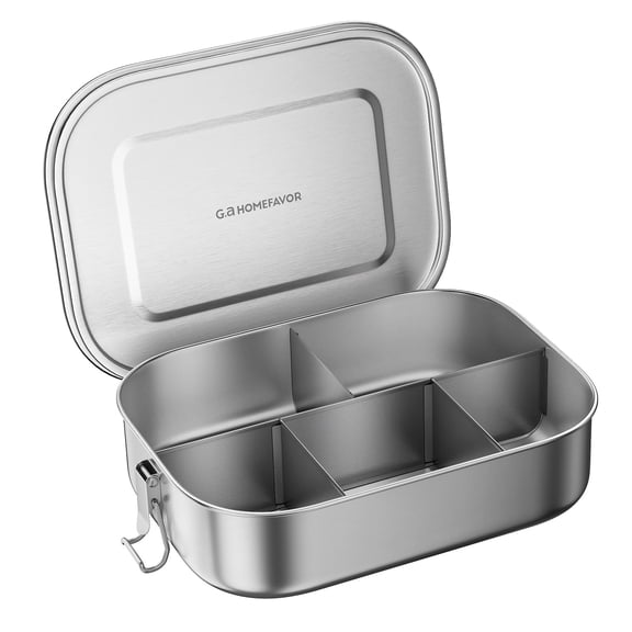 G.a HOMEFAVOR Stainless Steel Bento Lunch Box, Metal Lunch Container with 5-Compartment, 1400ml, Ideal for Work & Travel, Meal Prep, Leak Proof, Dishwasher Safe