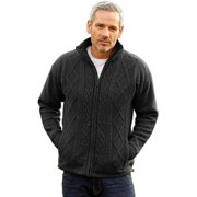 Aran Woollen Mills Men's Irish Aran Wool Zip Up Sweater, Gray, Medium