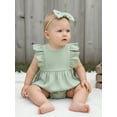 thumbnail image 5 of Loicainy Infant Baby Toddler Girl Solid Color Romper 3 6 12 18 Months Flying Sleeve Crew Neck Bodysuit with Bow Headband Set, 5 of 9