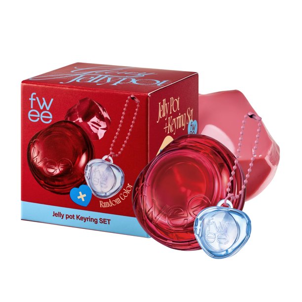 fwee Glowy Jelly Pot + Llavero SET | Dewy Jelly Lip & Blush Color Bálsamo de gelatina con brillo teñido Acabado edificable Dewy - Mango suave (coral natural) | 0,14 onzas