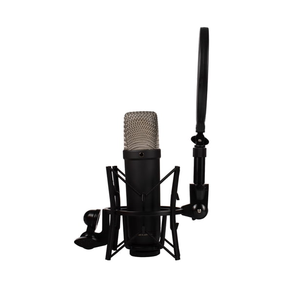 RØDE NT1 5th Generation Large-diaphragm Studio Condenser Microphone with XLR and USB Outputs, Shock Mount and Pop Filter for Music Production, Vocal Recording and Podcasting (Black)