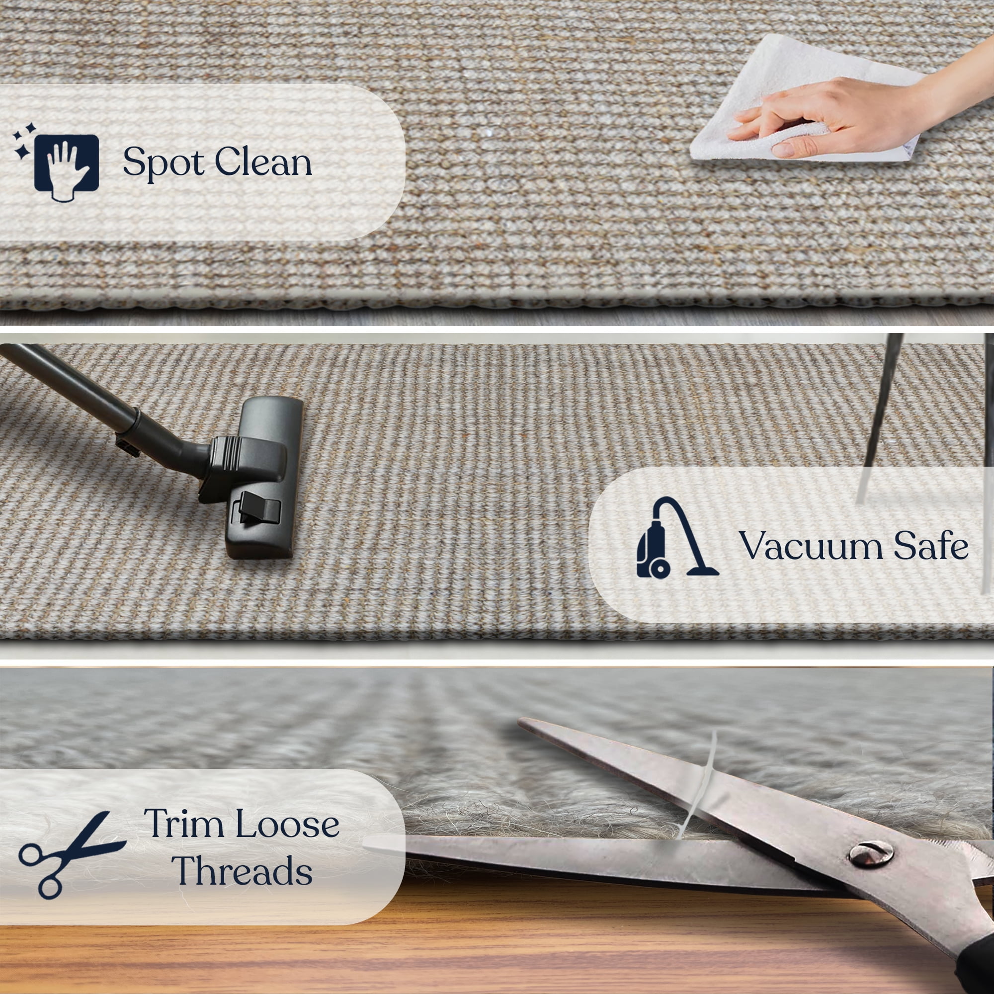 Delara Premium Handwoven Wool and Jute Area Rug, 8'.8" x 12', Natural Boucle, 0.25" Thick, Soft & Durable for Living Room, Bedroom, Entryway