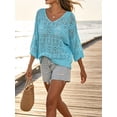 thumbnail image 3 of Womens Summer 3/4 Sleeve Off Shoulder Crochet Cover Up Top Sweater Shirts Mesh Boho Beach Swimsuit Coverup, 3 of 7