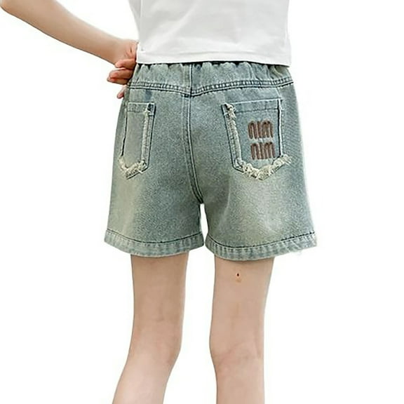 Girls Denim Shorts High Waist Straight Leg Pull On Toddler Summer Dress Girls Soccer Shorts 3-4 Years Girls Fashion
