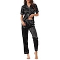 thumbnail image 2 of INSPIRAR CHIC Conjunto de Pijamas de Mujer de Dos Piezas con Camisa de Botones y Pantalones, Ropa de Noche, XL Negro, 2 of 6