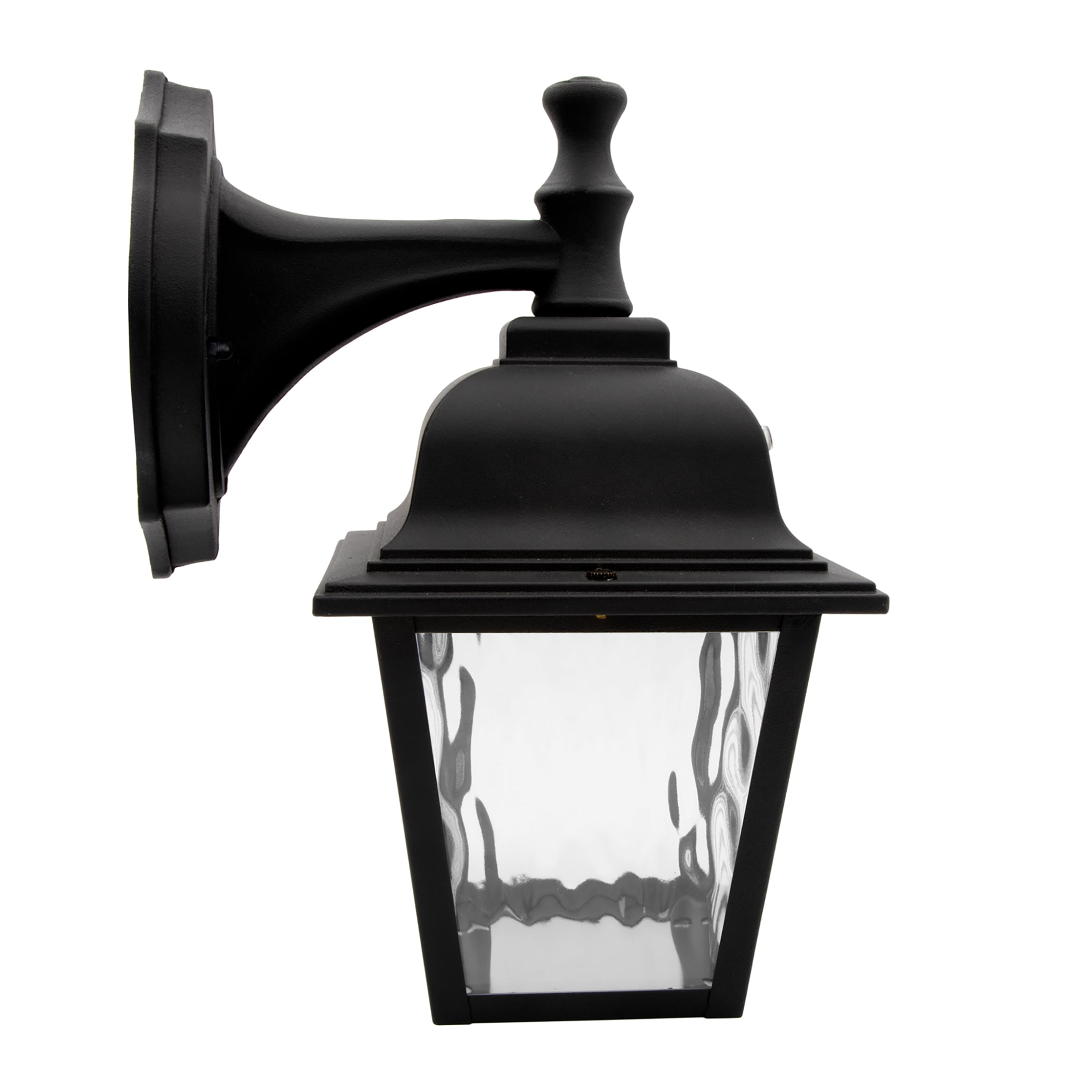 Maxxima LED Porch Lantern Black, Water Glass, Photocell Sensor, 875 Lumens, 3000K Warm White, Dusk to Dawn Sensor