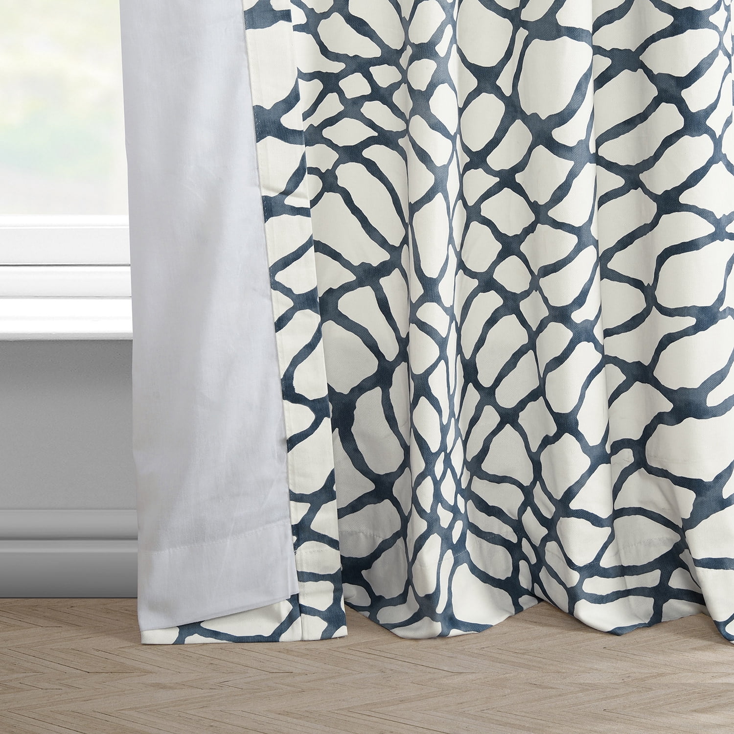 Ellis Blue Printed Cotton Twill Curtain (1 Panel), Ellis Blue, 50W X 108L