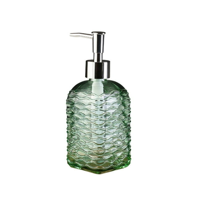 Dispensador de jabón de vidrio con diseño ondulado, capacidad de 350 ml, para jabón de manos, champú, gel de ducha, bomba de presión, contenedor rellenable, para baño y cocina.